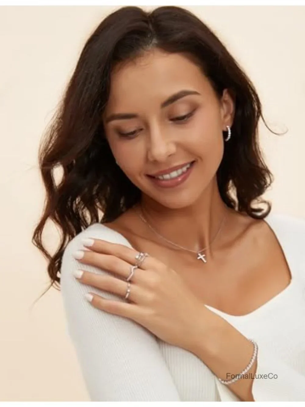 14K Gold Plated Dainty CZ Curved Wedding Band Ring